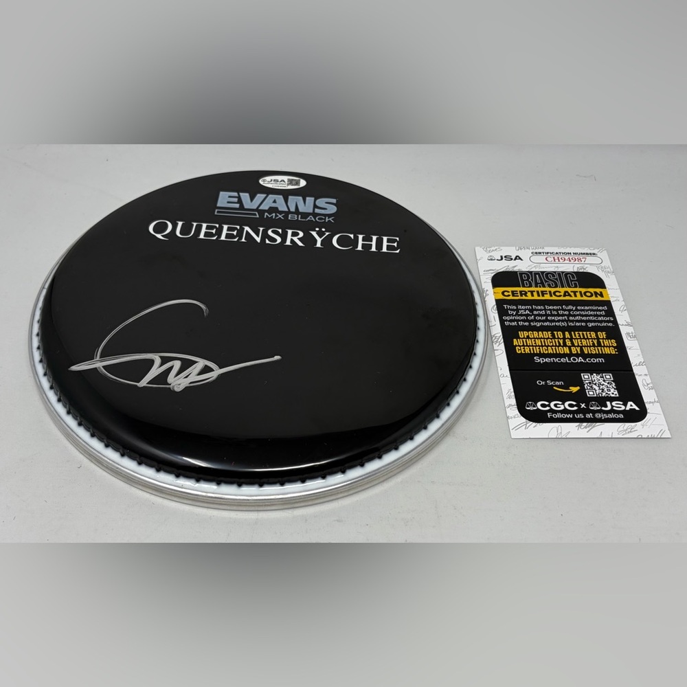 Geoff Tate of Queensryche signed Drumhead JSA COA